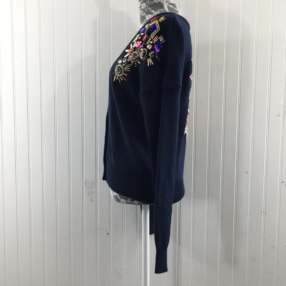 Asos‎ Revive Navy Cardigan Sweater Womens 6 Rhinestone Embroidered Embellished - Picture 5 of 13